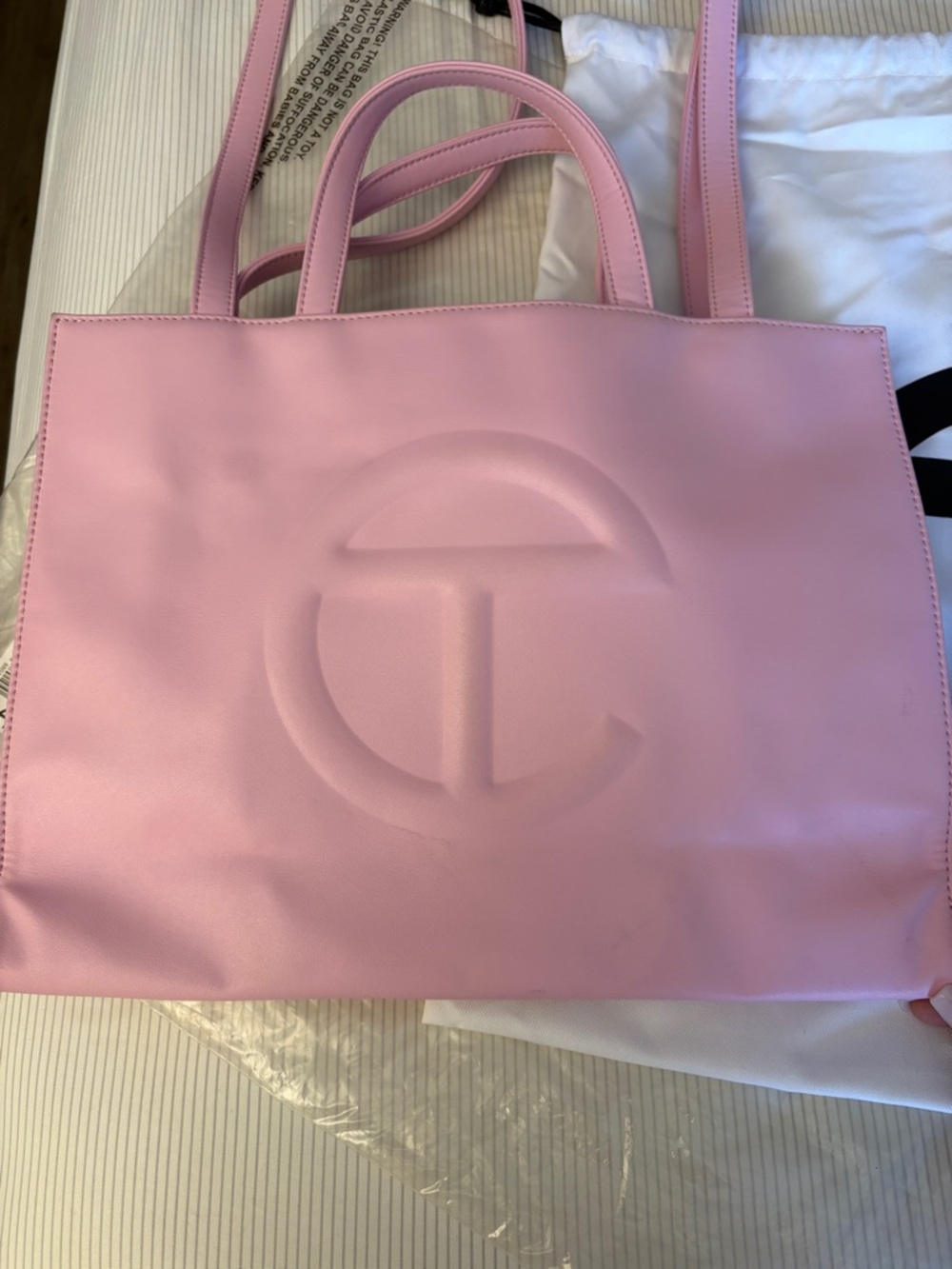 Telfar Pink Embossed Logo Tote